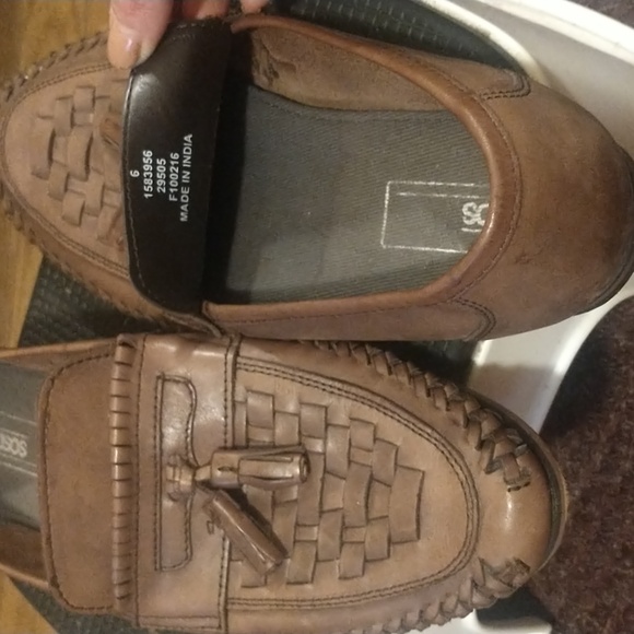 ASOS WALK LONDON Cognac Woven Leather Saddle Loafers Ft Apron Tops & Tasselling - Picture 11 of 15